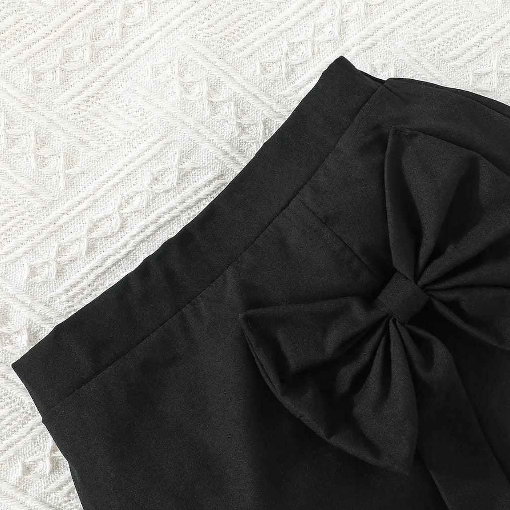 Girls Black Bow Applique Top With Elasticated Skirt Sets 2 pc. Sets