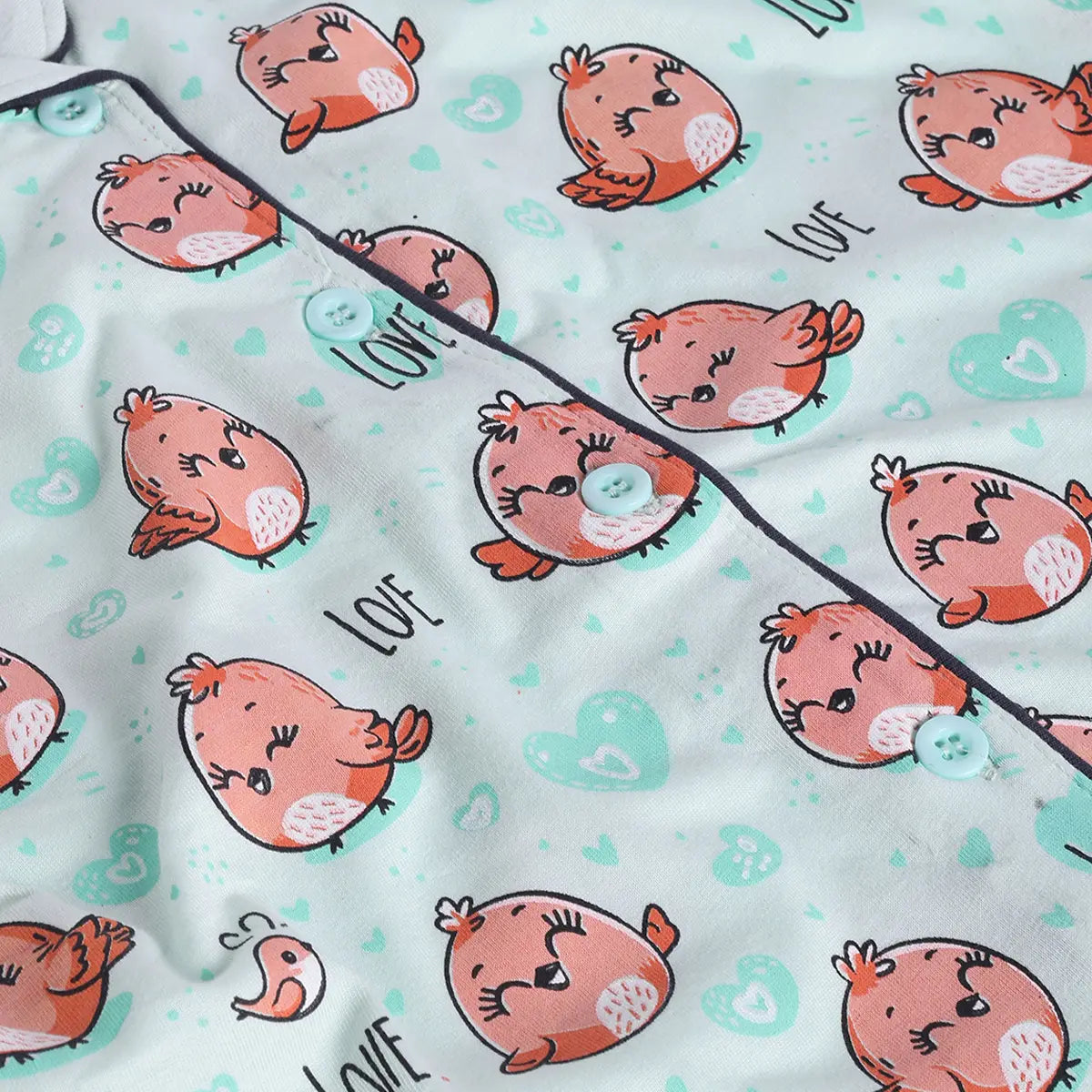 Girls Sea Green Bird Print Short Sleeve Shirt With Elasticated Pants Sets Sets