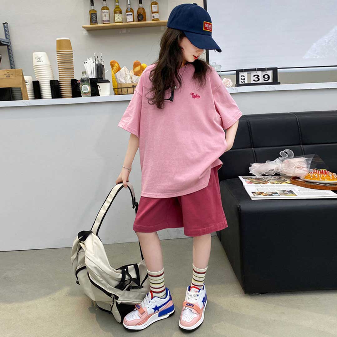 Girls Short Sleeve T-Shirt With Shorts Set Sets   