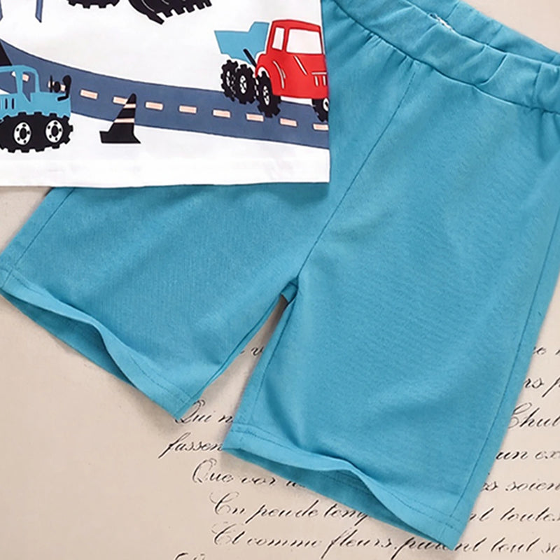 Boys White Short Sleeve Graphic Print T-Shirt With Shorts Sets 2 pc. Sets