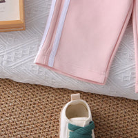Girls Pink Bow Applique Sweatshirt With Pant Sets Sets