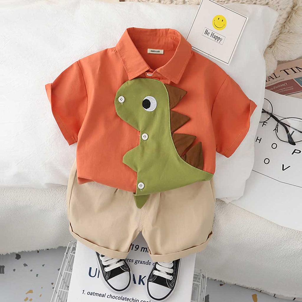Boys Dinosaur Applique Shirt With Shorts Set