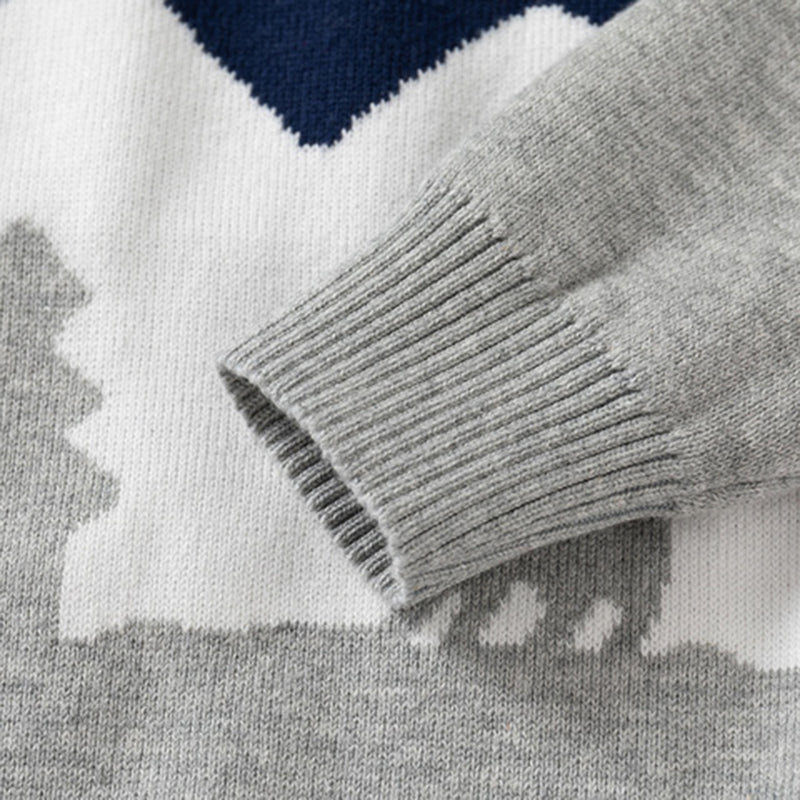 Boys Navy Blue Self-Design Jacquard Regular Sweater Sweaters & Cardigans