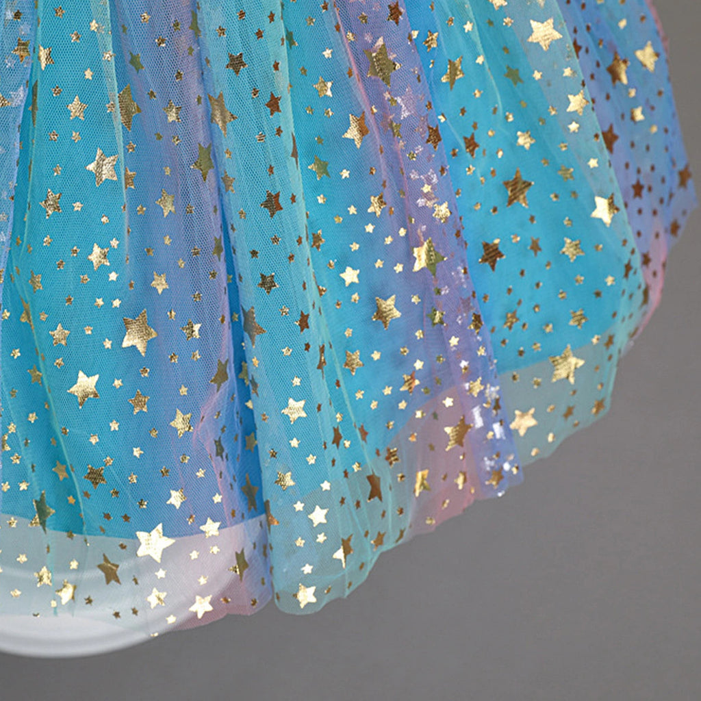 Girls Blue Star Foil Print Sleeveless Fit & Flare Party Wear Dress Party Dresses