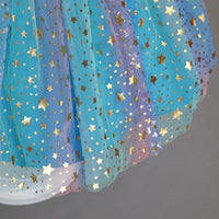 Girls Blue Star Foil Print Sleeveless Fit & Flare Party Wear Dress Party Dresses