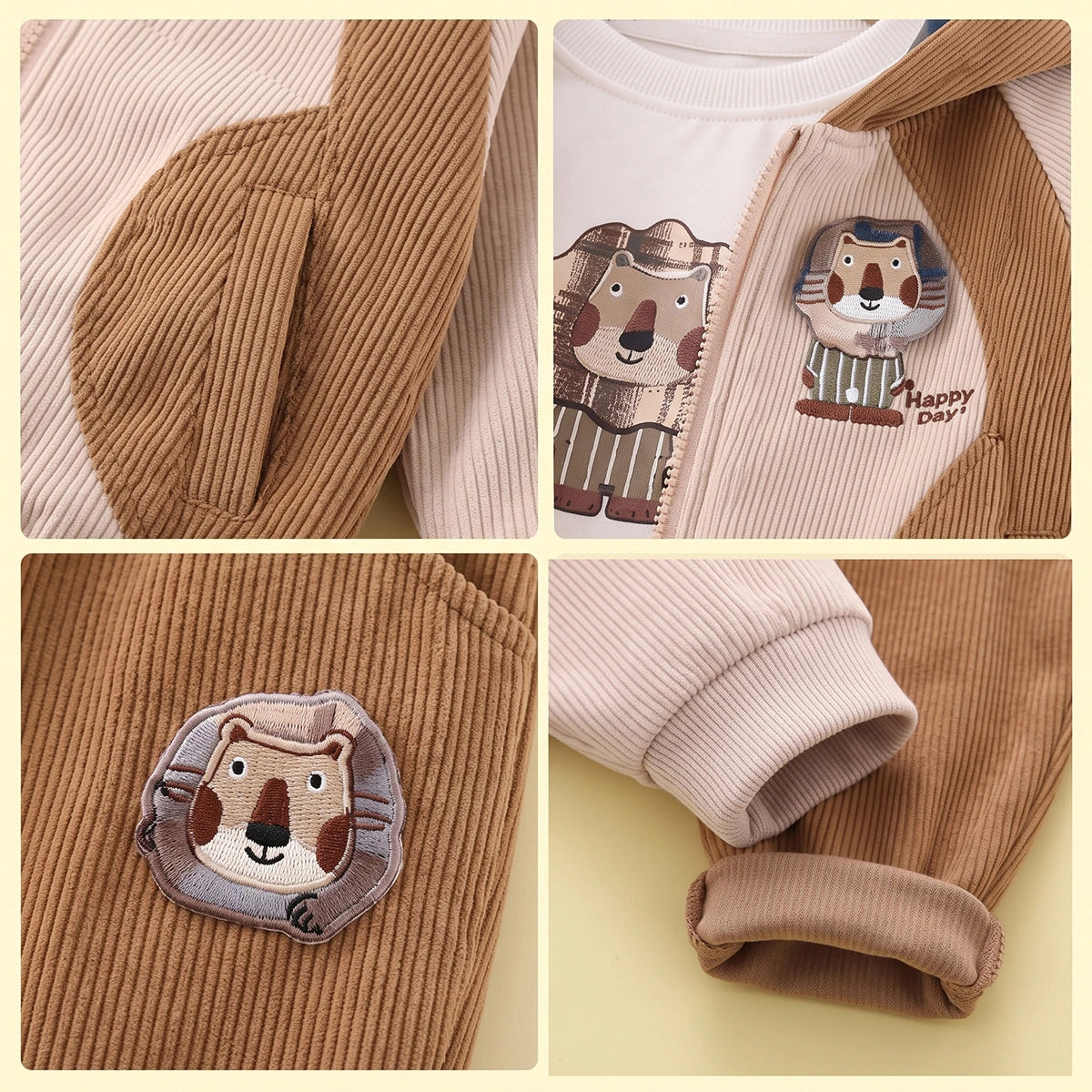 Boys Light Brown Graphic Sweatshirt & Joggers With T-Shirt Sets Sets
