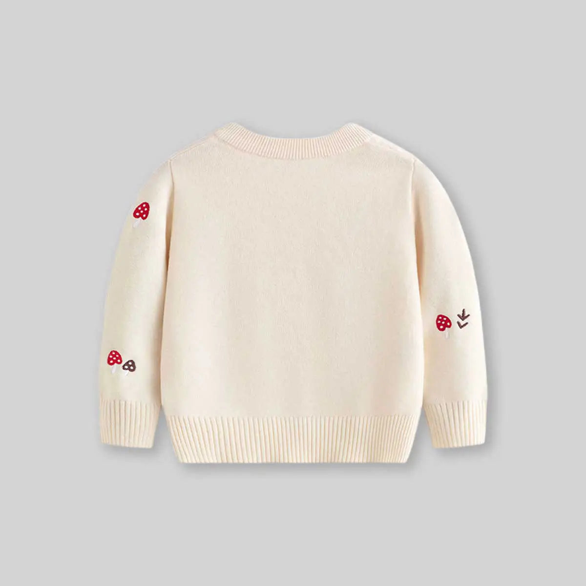 Girls Apricot Long Sleeve Mushroom Embroidered Knitted Cardigan Sweaters & Cardigans