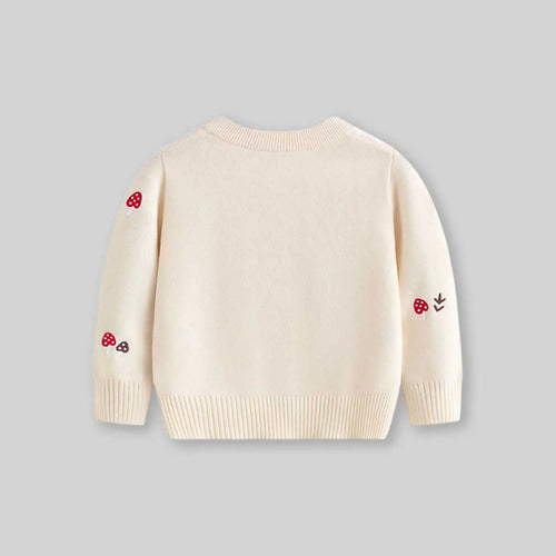 Girls Apricot Long Sleeve Mushroom Embroidered Knitted Cardigan Sweaters & Cardigans