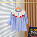 Girls Peter Pan Collar Pin Stripe Dress Casual Dresses Blue 1-2 Y 
