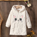 Girls Multicolor Cat Printed Polar fleece Hooded A-line Dress Casual Dresses Multicolor 3-4 Y