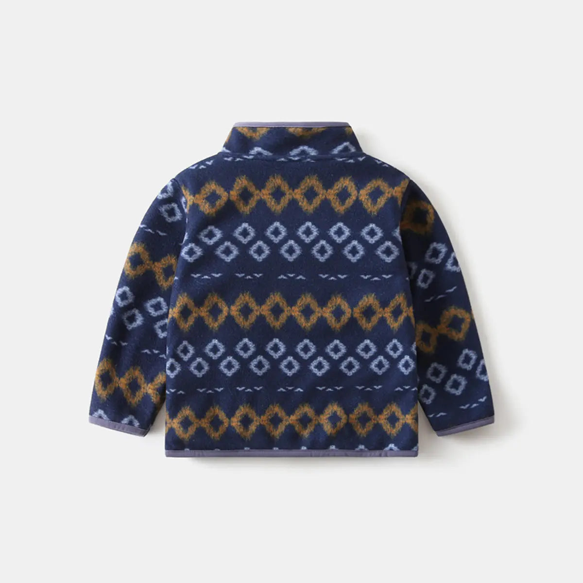Boys Blue Fleece Zip-up Jacket With Self-Design Geometric Patterns Coats & Jackets