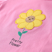 Girls Dark Pink Flower Graphic Short Sleeves Top With Printed Shorts Sets Sets