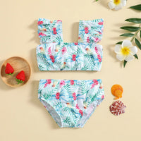Girls Light Green Parrot Printed Sleeveless Top With Briefs Swimwear Sets Sets Light Green 1-2 Y