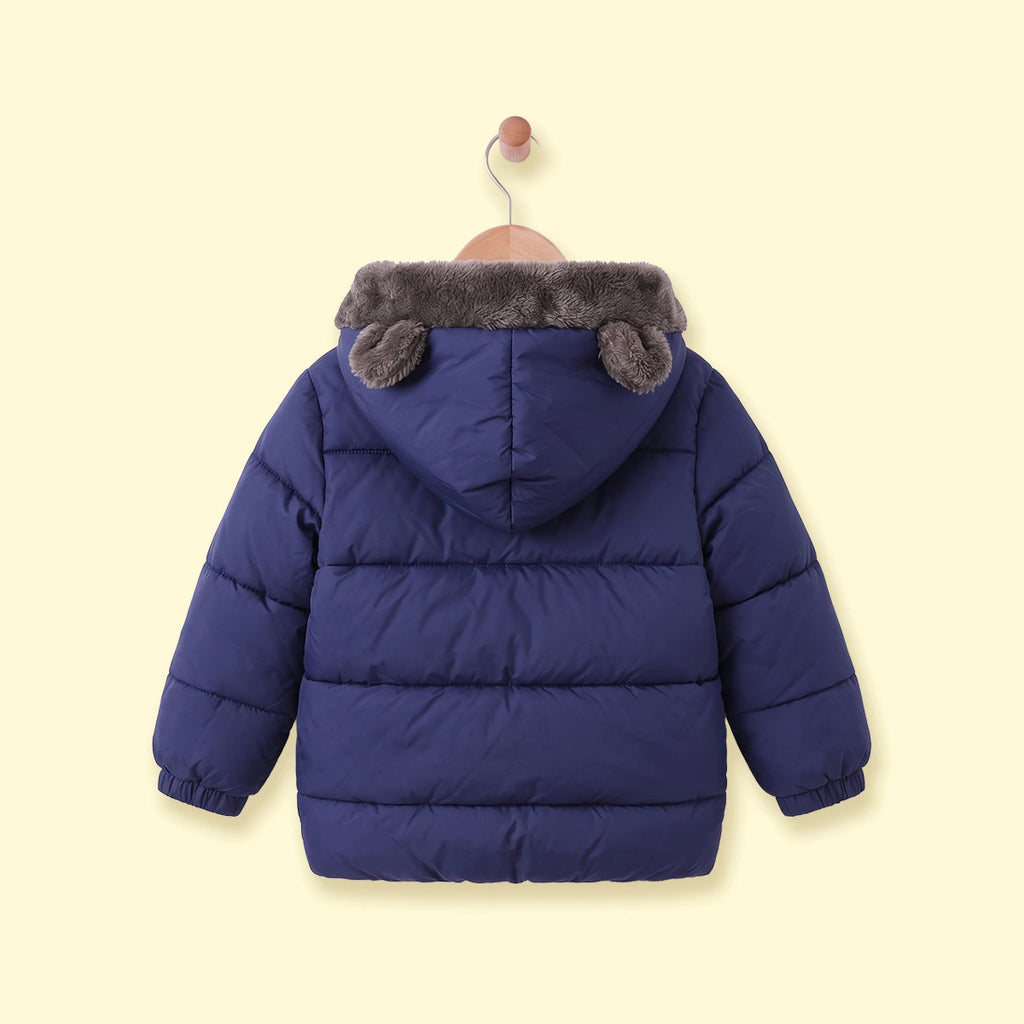 Boys Navy Blue Bear Ear On Hood Zip-up Puffer Jacket Coats & Jackets