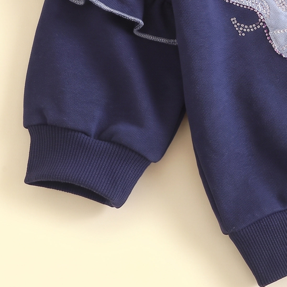 Girls Navy Butterfly Embellished Sweatshirt & Denim Pants Sets Sets