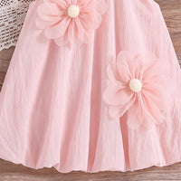 Girls Light Pink Floral Applique Flutter Sleeve Balloon Dress Casual Dresses