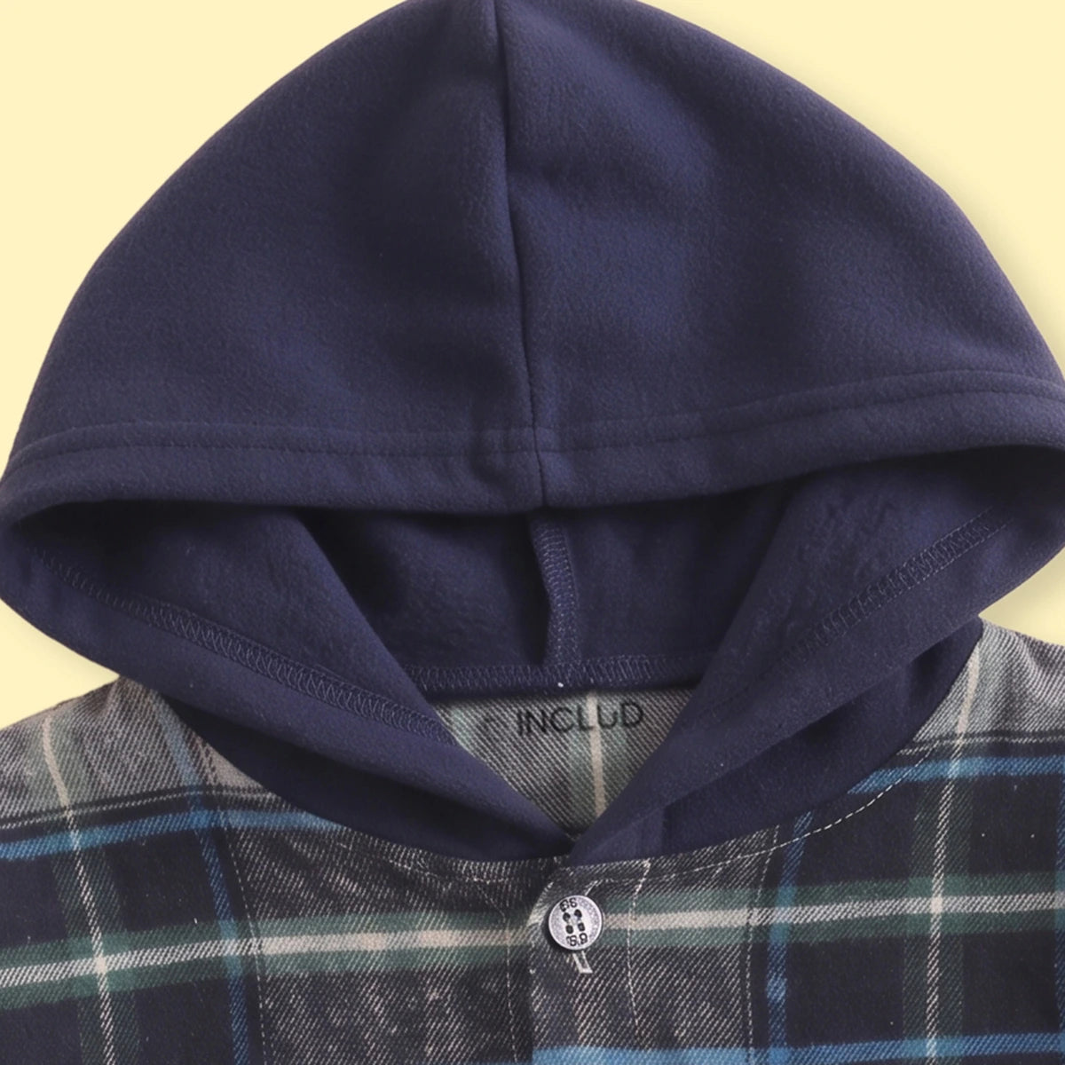 Boys Navy Blue Checked Long Sleeve Hooded Shirt Shirts
