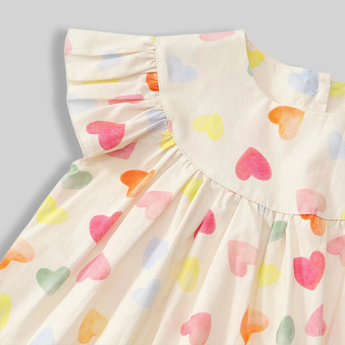 Girls Apricot Heart Printed Flutter Sleeve A-Line Dress Casual Dresses