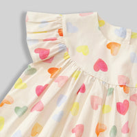 Girls Apricot Heart Printed Flutter Sleeve A-Line Dress Casual Dresses