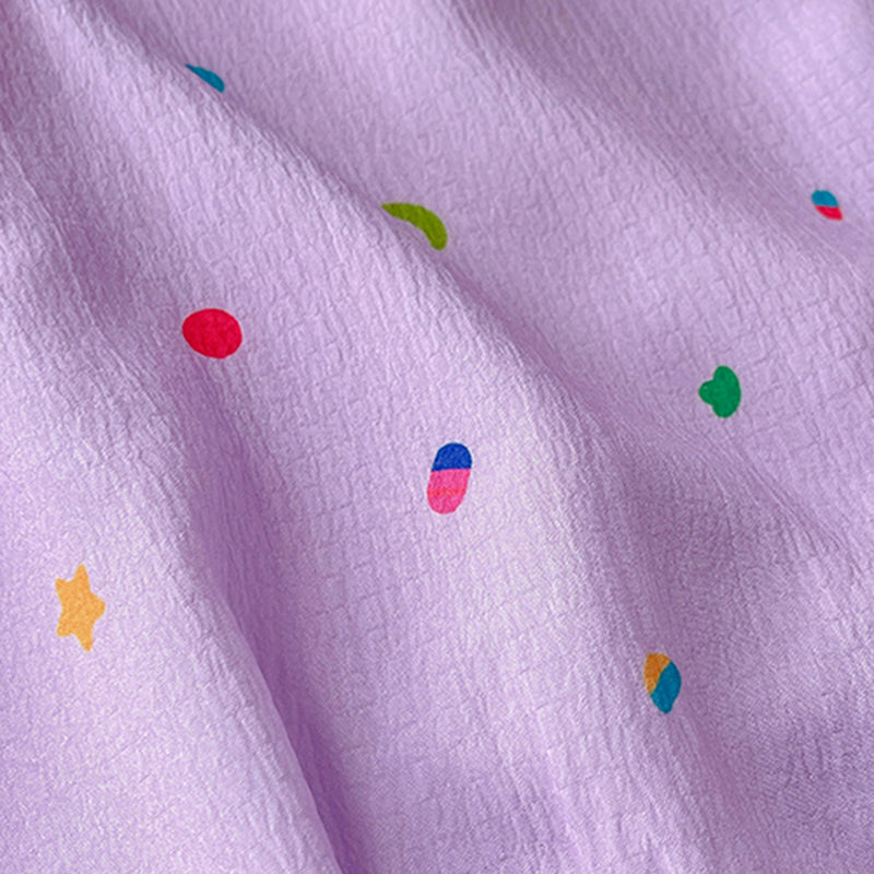 Girls Purple Printed Sleeveless Balloon Dress With Rabbit Appliqued Casual Dresses