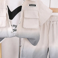 Boys Off White Short Sleeve Shirt With Printed T-shirts And Elasticated Shorts Sets 3 pc. Sets