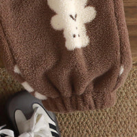 Girls Brown Fleece Teddy Bear Cartoon Printed Zip-up Jacket With Jogger Co-ord Sets Sets