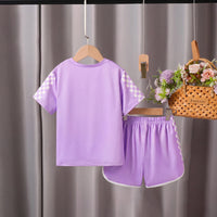 Girls Lavender Cartoon Characters Printed Short Sleeve T-Shirt With Shorts Sets 2 pc. Sets