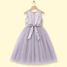Girls Grey Floral Applique Fit & Flare Party Dress Party Dresses