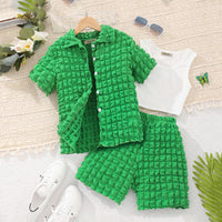 Girls Green Waffle Textured Shirt with Shorts Set Sets Green 7-8 Y