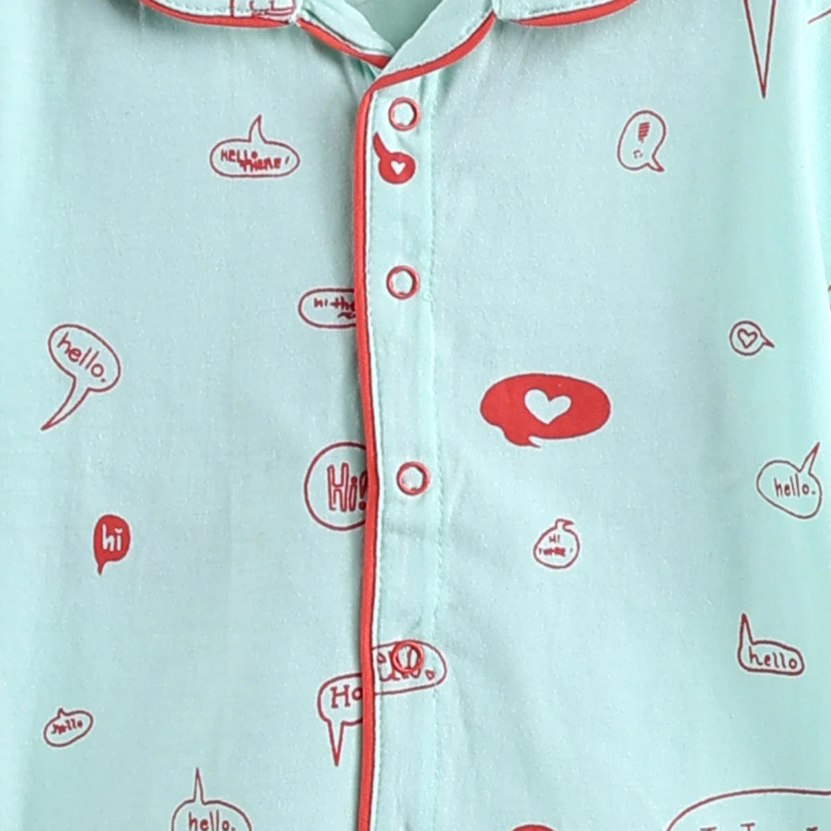 Girls Sky Blue Typographic Printed Short Sleeve Shirt With Printed Pyjama Sets Sets