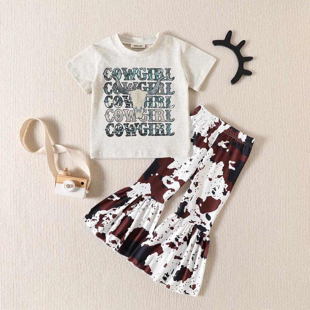 Girls Cowgirl T-Shirt With Printed Flared Pants Set