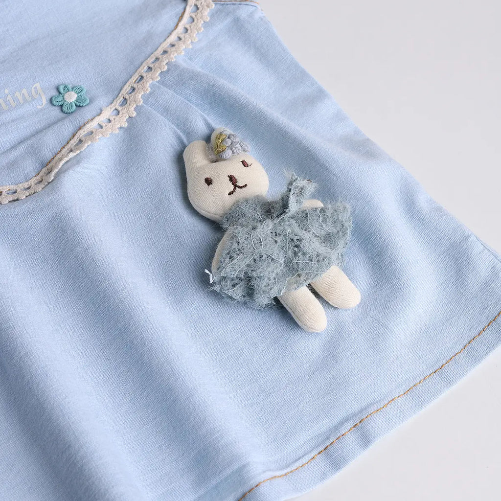 Girls Sky Blue Embroidered Top With Elasticated Shorts Sets 2 pc. Sets