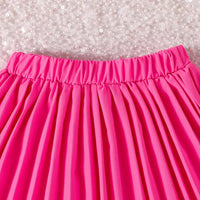 Girls Pink Double-Breasted Blazer Crop Top With Pleated Skirt Co-ord Sets Sets