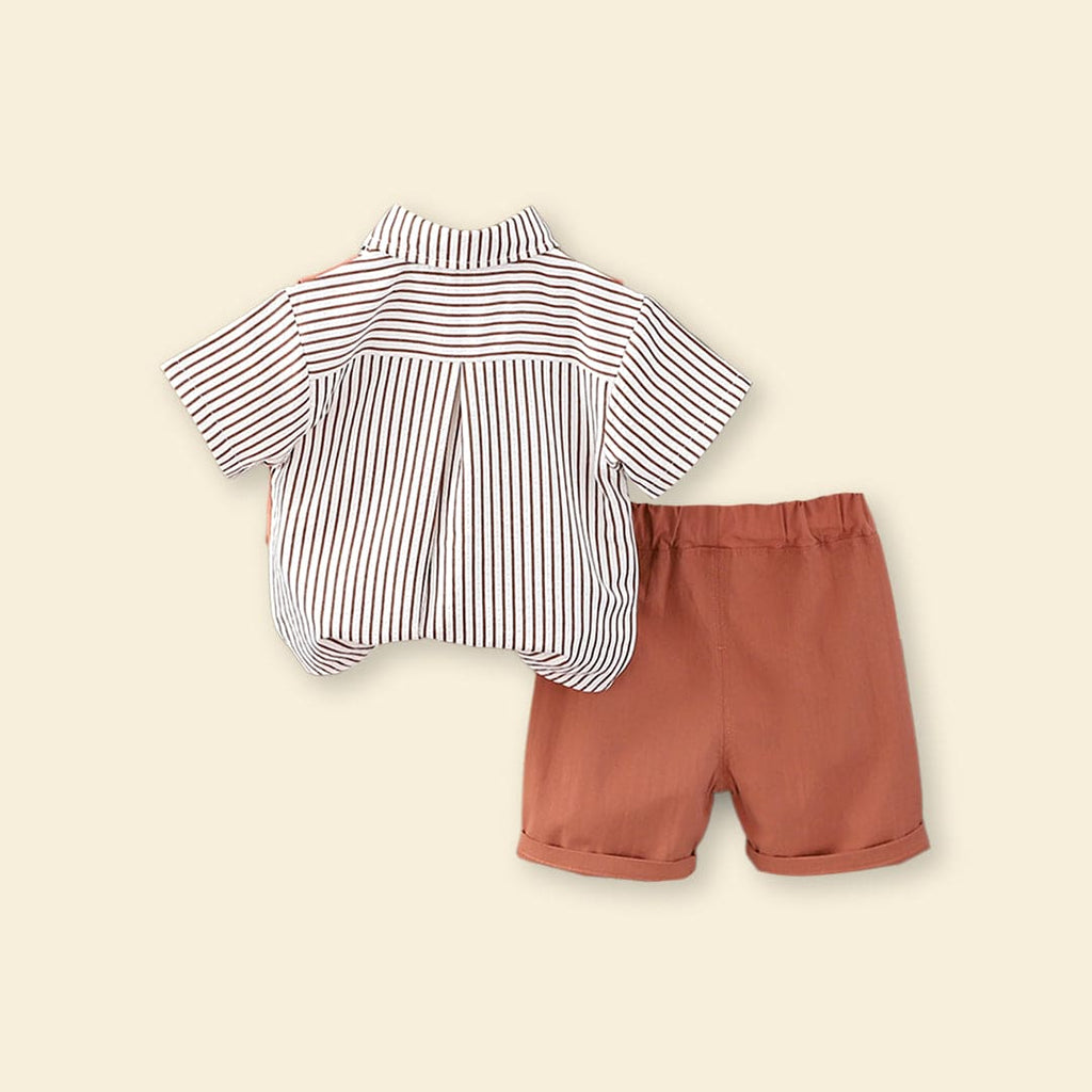 Boys Striped Shirt with Waistcoat & Shorts Set 3 pc. Sets Brown 1-2 Y 