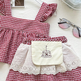 Girls Red Checked Sleeveless Top With Skirt Sets 2 pc. Sets