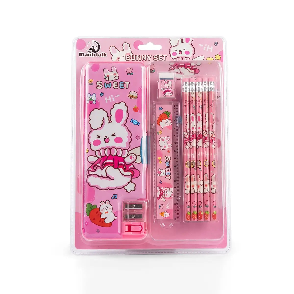 Pencil Box Stationery Kit Set -School Supplies Pack with Pencils, Scale, Eraser & Sharpener Trending Accessories Pink Onesize