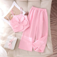 Girls Light Pink Flower Applique Sleeveless Top With Pants Sets 2 pc. Sets Light Pink 2-3 Y