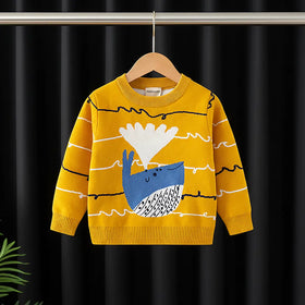 Boys Yellow Self-Design Whale Cartoon Pattern Knitted Sweater Sweaters & Cardigans Yellow 1-2 Y