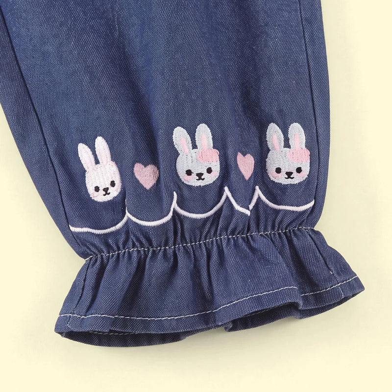 Girls Blue Embroidered Denim Pants Pants
