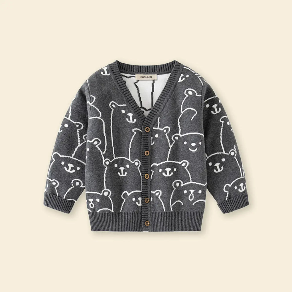 Boys Dark Grey Self-Design Button Down Cardigan Sweaters & Cardigans
