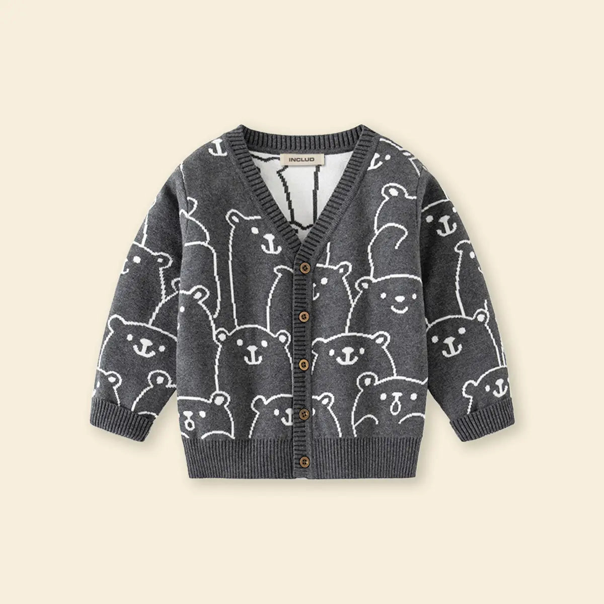 Boys Dark Grey Self-Design Button Down Cardigan Sweaters & Cardigans