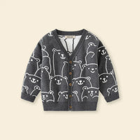 Boys Dark Grey Self-Design Button Down Cardigan Sweaters & Cardigans