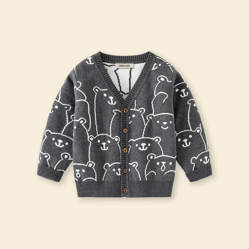 Boys Dark Grey Self-Design Button Down Cardigan Sweaters & Cardigans