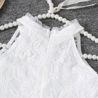 Girls White Halter Neck Embroidered Fabric Dress Casual Dresses