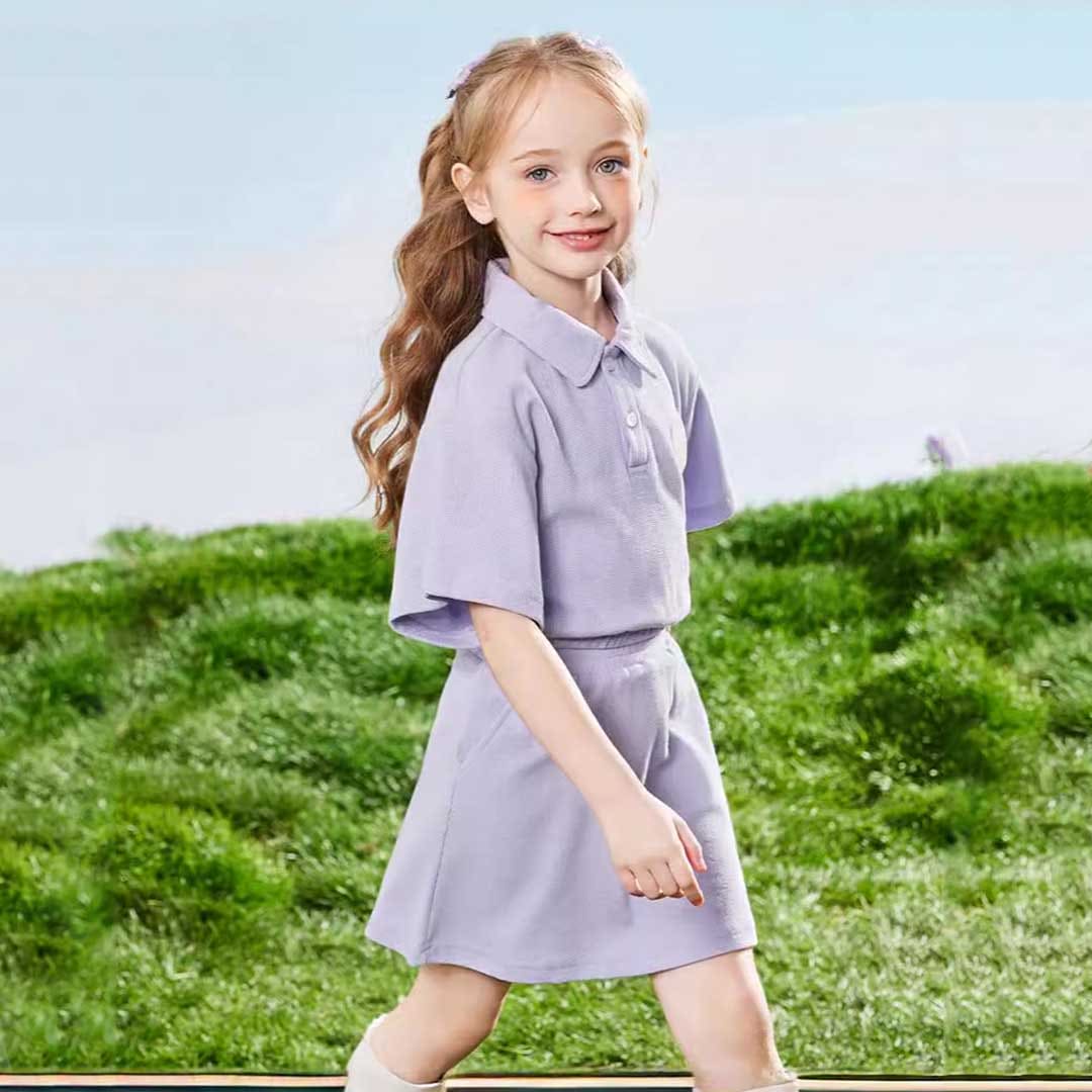 Girls Short Sleeve Polo T-Shirt With Elasticated Skirt Set 2 pc. Sets   