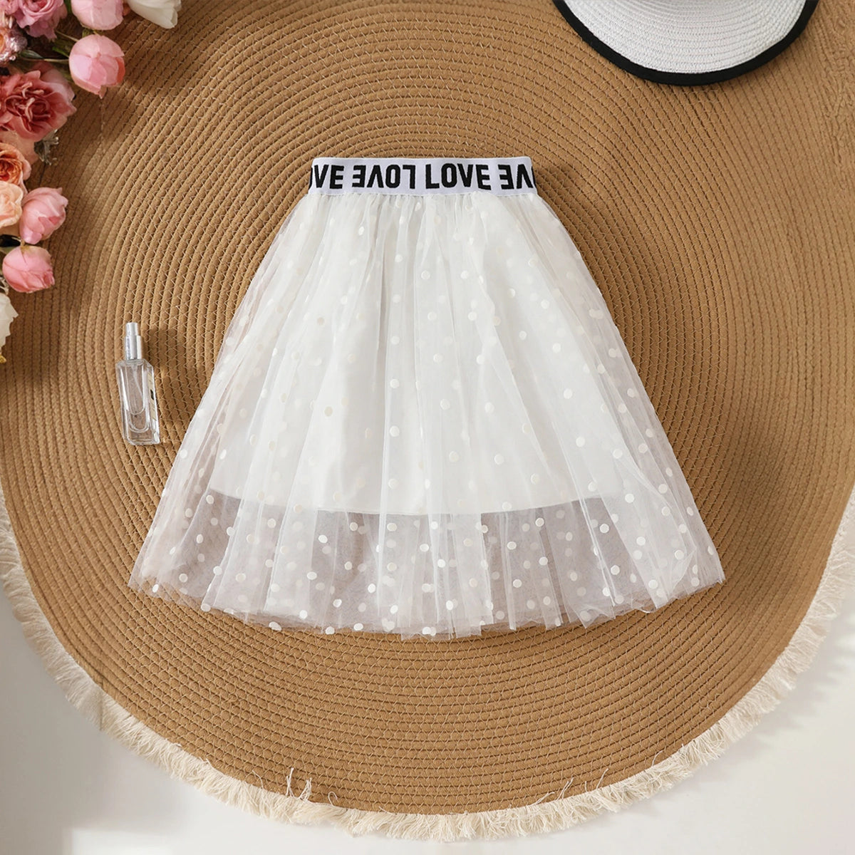Girls Purple Crop Top With Polka Dot Printed Tulle Overlay Skirts Set Sets