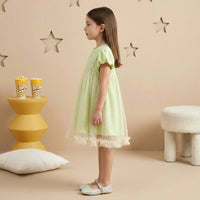 Girls Green Self Design T-Shirt Dress & Overlay Tulle Pinafore Dress Casual Dresses