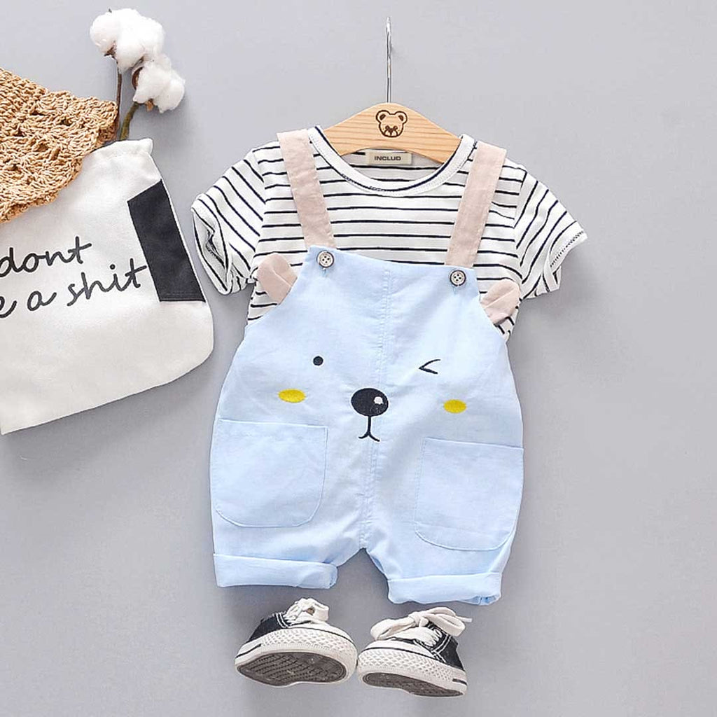 Girls Striped T-shirt with Dungaree Set