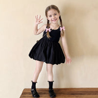 Girls Black Criss-Cross Back Sleeveless Balloon Dress Casual Dresses