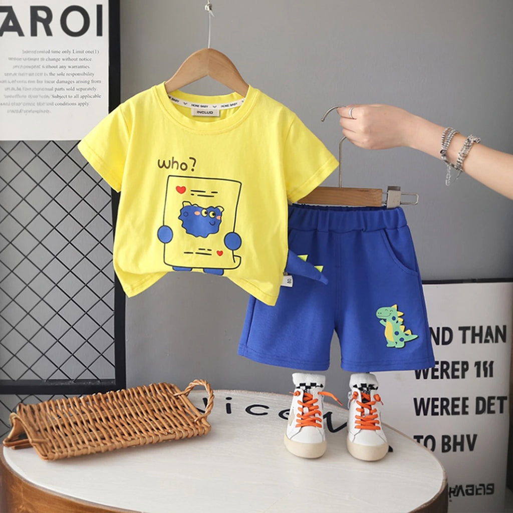 Boys Yellow Graphics Short Sleeves T-Shirt With Shorts Set Sets Yellow 1-2 Y